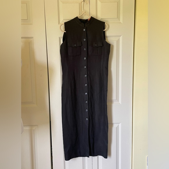 100% LINEN MIDI DRESS IN BLACK SIZE 8 PETITE BY EMBASSY ROW PETITES - Picture 1 of 7